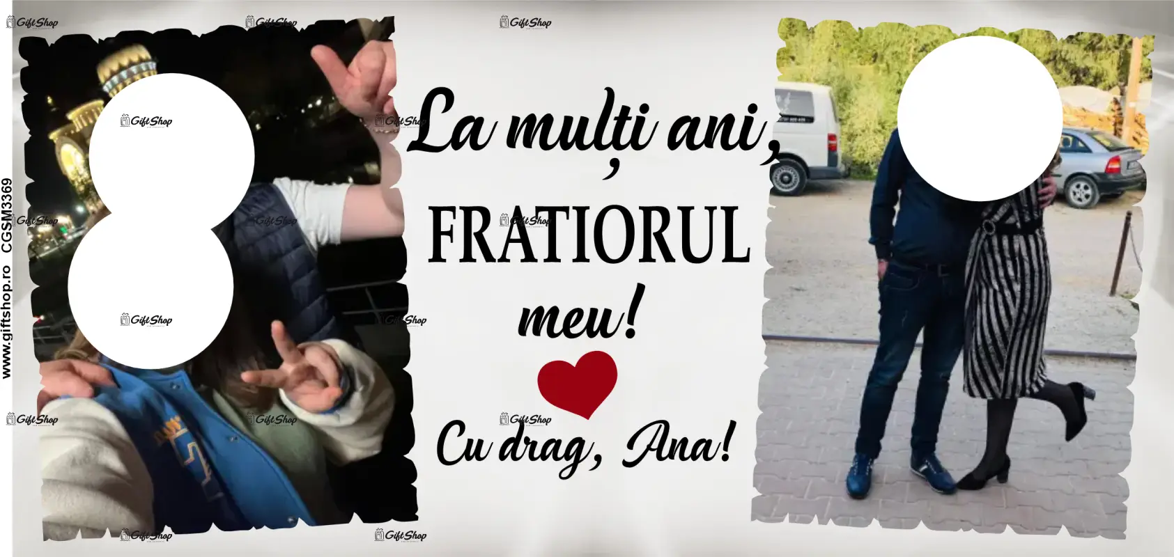 La multi ani fratiorul meu, cana din ceramica, 330ml, personalizata cu 2 poze si text model 3369